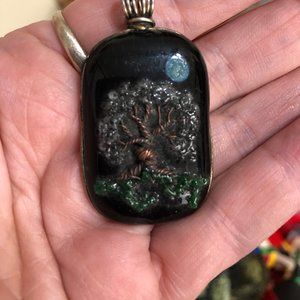 Dichroic Glass Pendant - Tree of Life with Full Moon